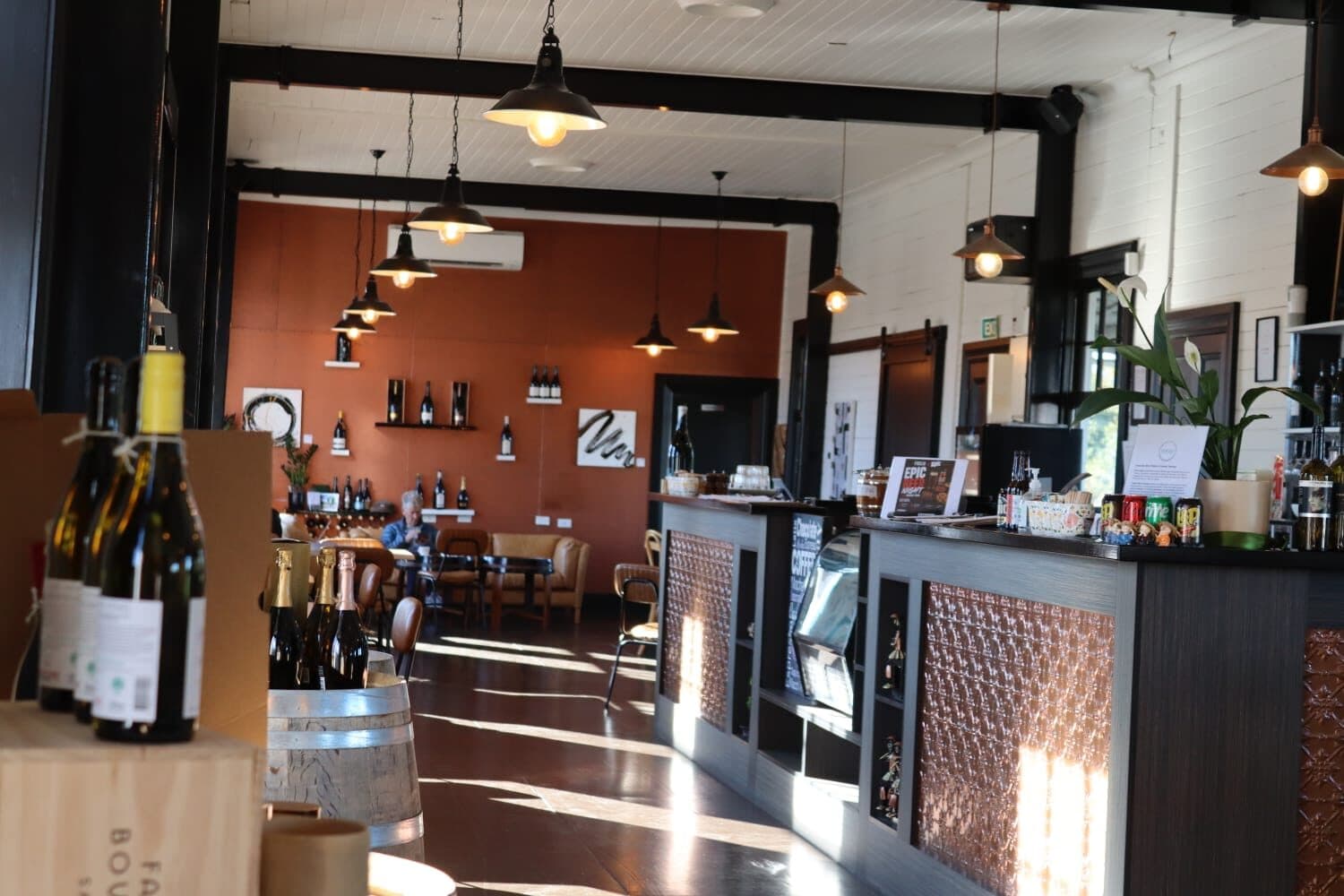 The room at Fidelio, looking past the wine shelves to the counter